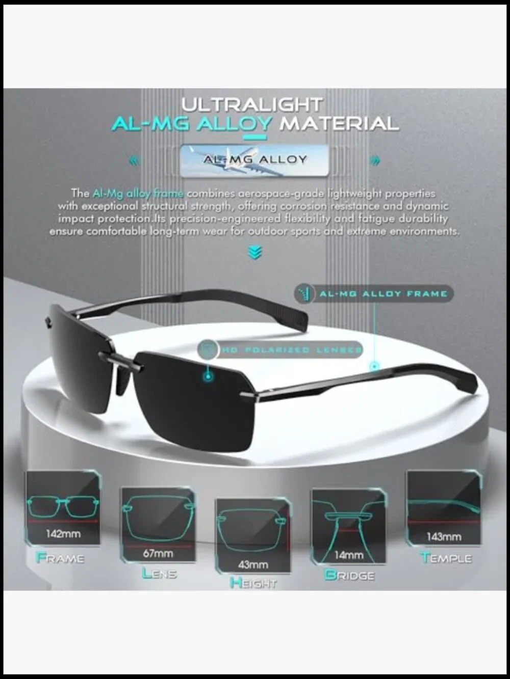 Polarized Sunglasses UV400 Protection Square Metal Shades